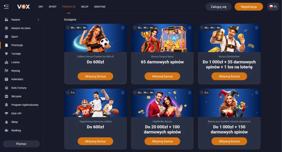 w VOX Casino co tydzień nowe promocje, w tym 80 free spinów
